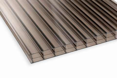 16mm bronze polycarbonate sheet with multiwall construction shown in close-up on a white background.
