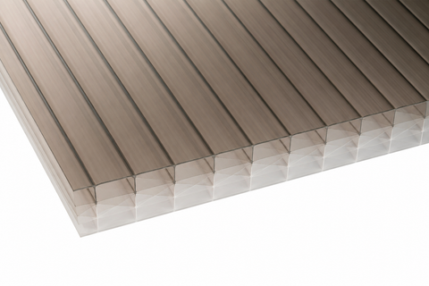 25mm bronze opal polycarbonate sheet with 7-wall multiwall construction shown in close-up on a white background.