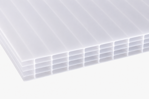 25mm opal polycarbonate sheet with 7-wall multiwall construction shown in close-up on a white background.