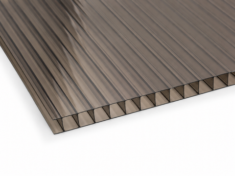 10mm bronze polycarbonate sheet with twinwall construction shown in close-up on a white background.