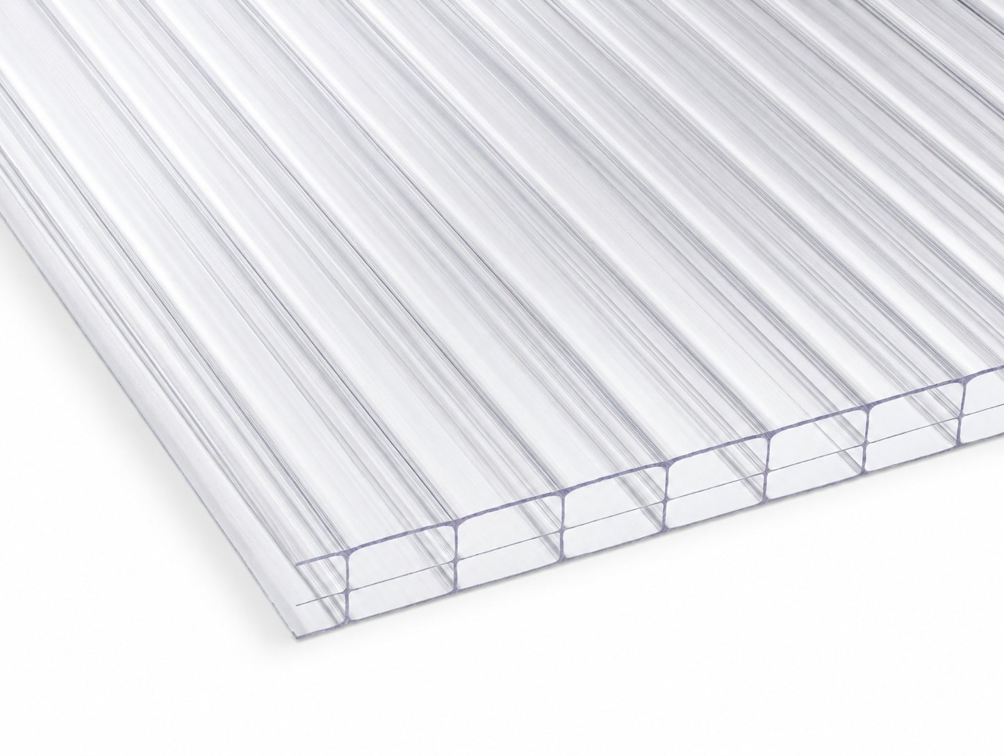 16mm clear polycarbonate sheet with multiwall construction shown in close-up on a white background.