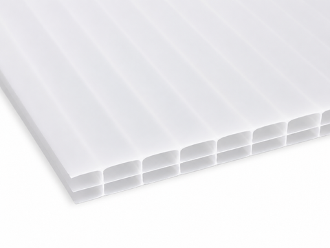 16mm opal polycarbonate sheet with multiwall construction shown in close-up on a white background.