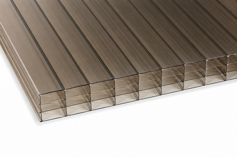 25mm bronze polycarbonate sheet with 7-wall multiwall construction shown in close-up on a white background.