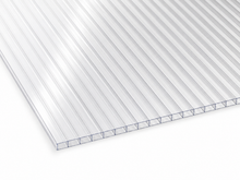 4mm clear polycarbonate sheet with twinwall construction shown in close-up on a white background.