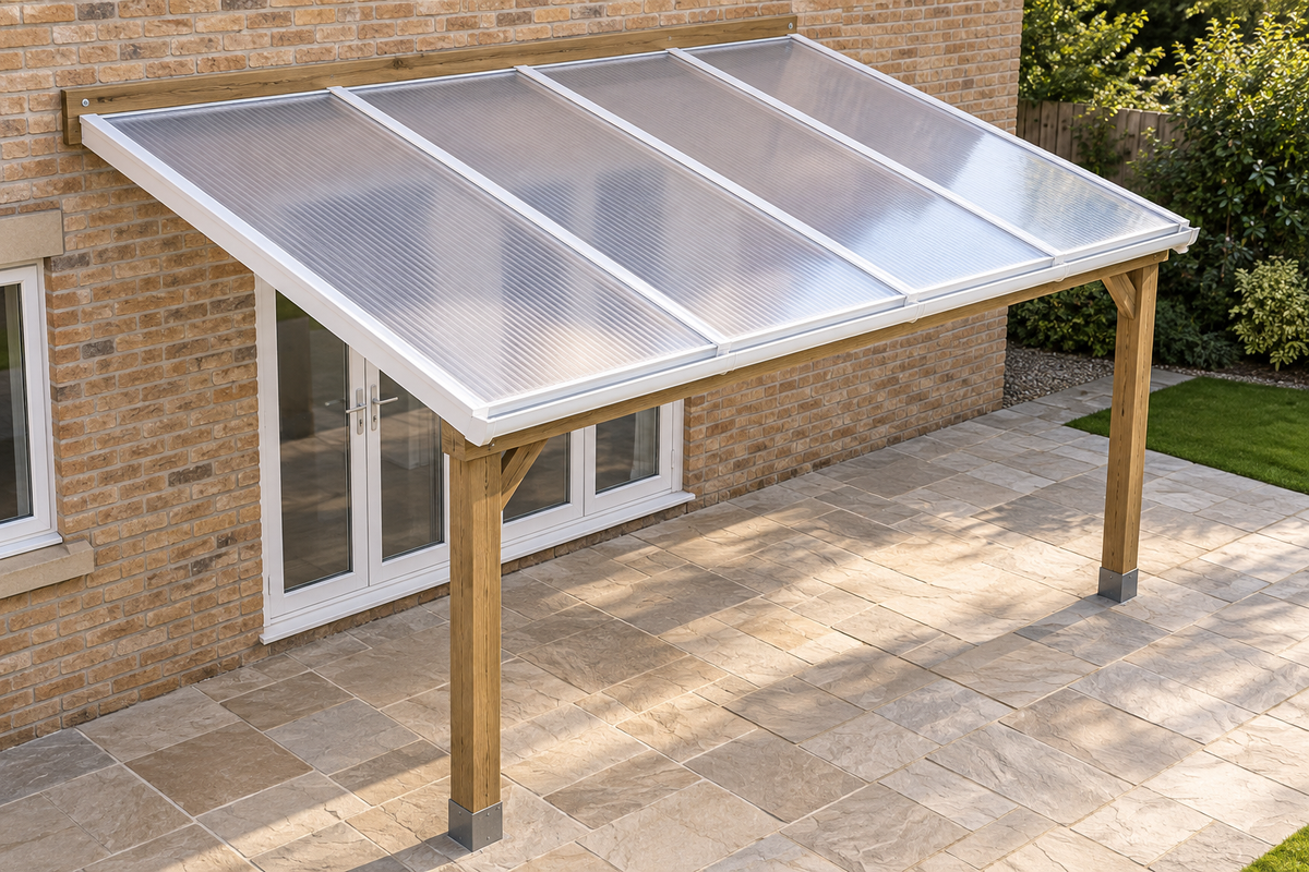 Lean-to roof with clear multiwall polycarbonate sheets