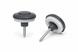 Anthracite grey polycarbonate sheet fixing buttons with screws and sealing washers for securing multiwall polycarbonate roofing sheets.