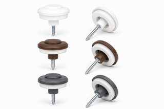 Polycarbonate roofing fixing buttons available in White, Brown and Anthracite Grey with screws for securely fixing roofing sheets.