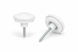 White polycarbonate sheet fixing buttons with screws and sealing washers for securing multiwall polycarbonate roofing sheets.