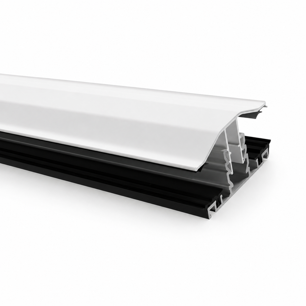 White PolycarbonateX PVC top cap and aluminium base glazing bar for multiwall polycarbonate roofing sheets.